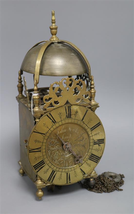 John Hicks, London. A lantern clock height 38cm